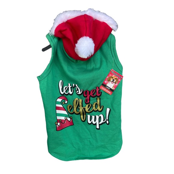 Christmas Dog Costume Large Green Funny Elfed Up NEW - Picture 1 of 6